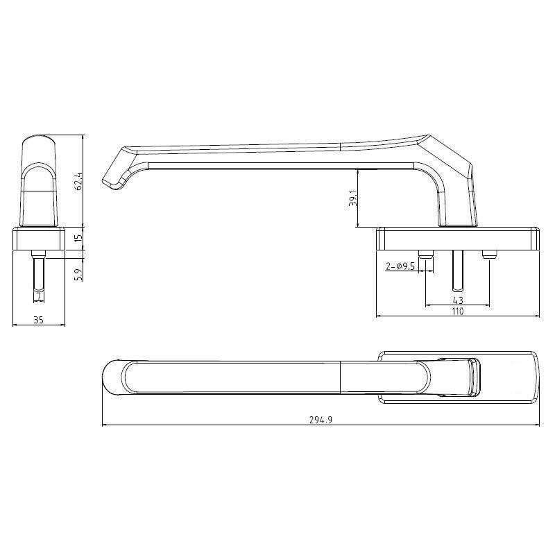 Hopo Bronze Square Spindle Handle Aluminum Alloy Material, for Sliding Door