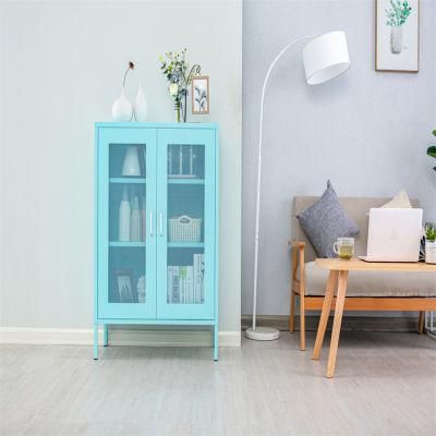 Blue 2 Doors TV Metal Stand Cabinet with Slender Legs