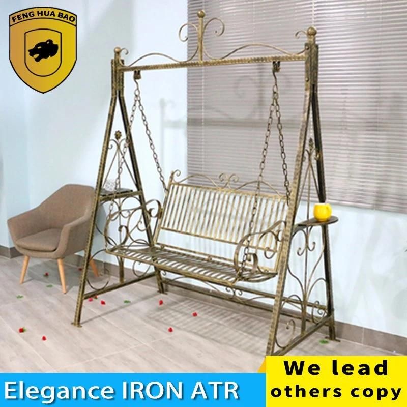 Outdoor Courtyard Balcony Pastoral Adult Children Imitation Rattan Iron Art Metal Double Swing Rocking Chair European Luxury Hanging Basket