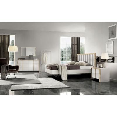 Nova European Light Luxury Bedroom Furniture Glossy White Dresser Golden Frame