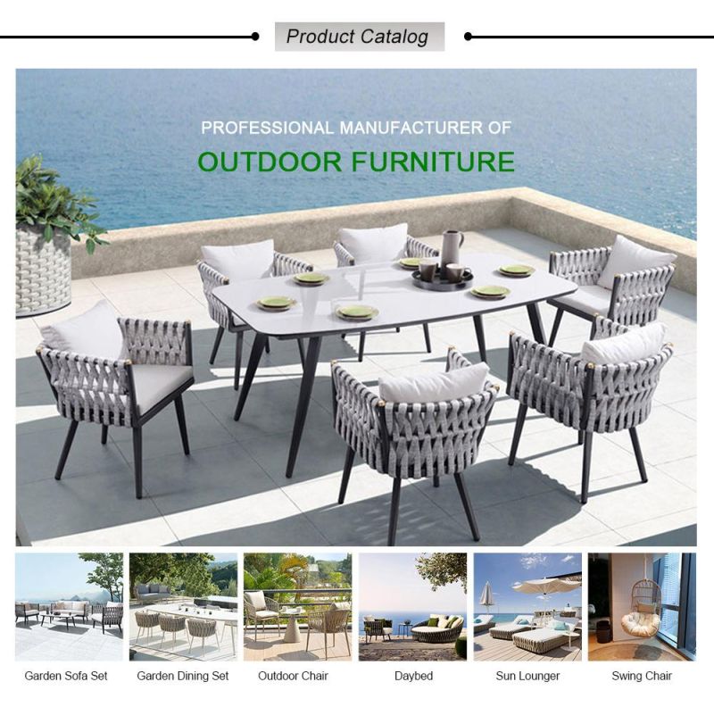 Rope Aluminum Patio Garden Outdoor Furniture Dining Table and Chair Set