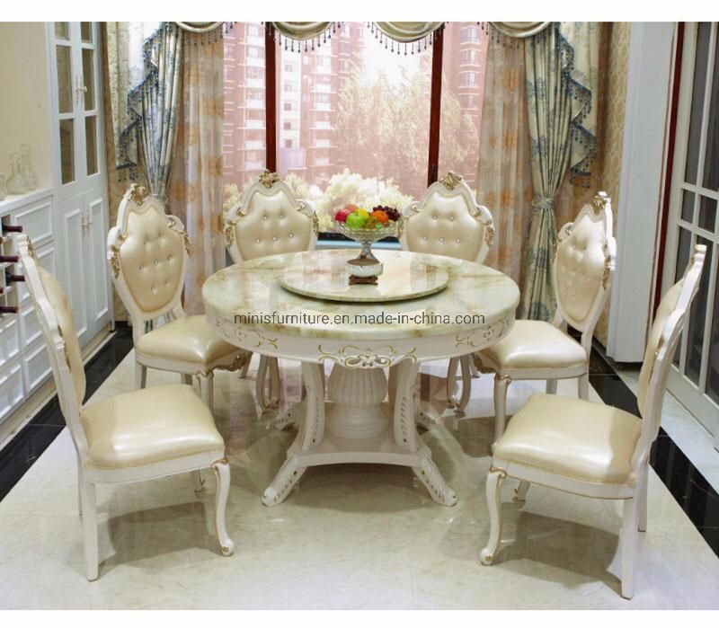 (M-CDT621) European Royal Style Golden Wood Marble Round Dining Table