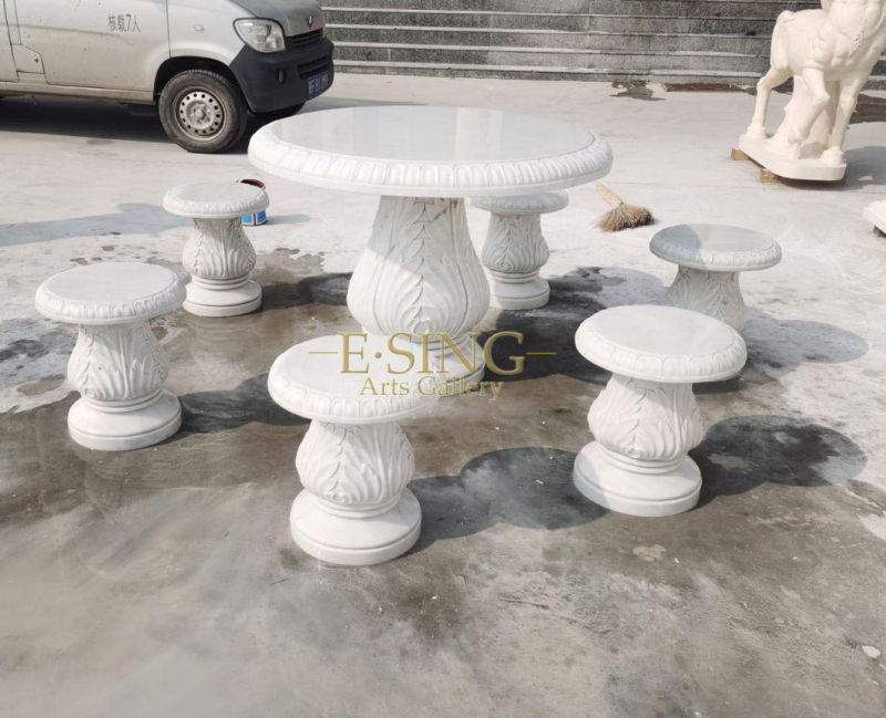 Factory Supplier White Marble Garden Table and Bench Set for Sale