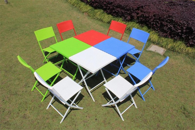 3PCS Plastic Bistro Rattan Design Folding Chair Table Set