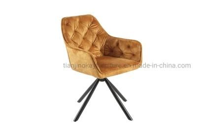 Comfortable Upholstered European Market Metal Leg Rotate Dining Chair