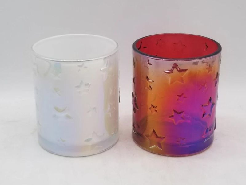 Glass Candle Holder with Irisated Color and Various Size for Decoration