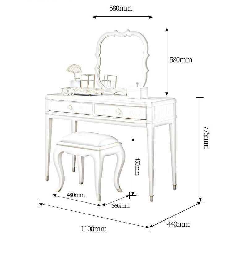 Modern Furniture Customized Size Warm Bedroom Table Chair Set Solid Wood White European Countryside Style Makeup Dressing Table