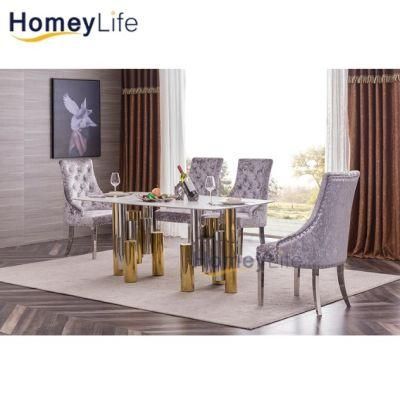European Household Dining Room Furniture Gold Chrome Leg Marble Dining Table