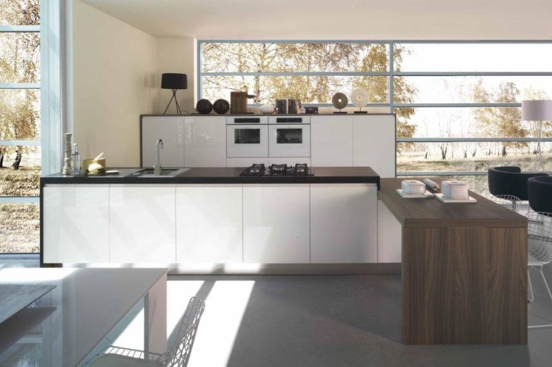 Modern European Style White Lacquer Matt Kitchen Furniture MDF Chipboard Modular Kitchen Cabinet with Island