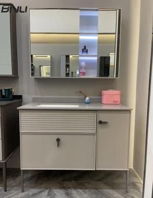 European Style Light Grey PVC Bathroom Vanity with Two Legs Floor Standing Type