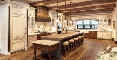 Luxury Country Style 100% Customized Design Handmade Solid Wood Kitchen Cabinets with Timber Wood Countertop