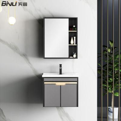 European Style Design Bathroom Furniture Metal Handle Bathroom Cabinet with Ceramic Sink