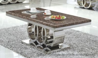European Style Circular Metal Marble Coffee Table