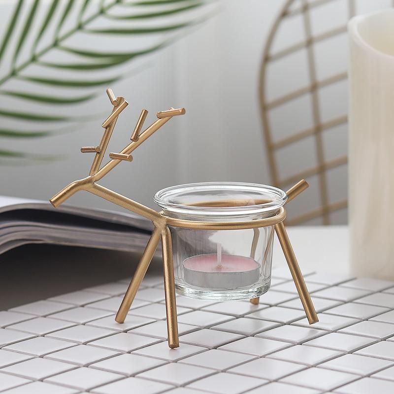 European Style Golden Deer Incense Candle Candlestick Romantic Dining Table Glass Iron Candlestick Ornaments