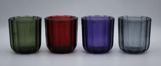 Colorful Glass Candle Holder with Different Embossed Pattern for Decoration