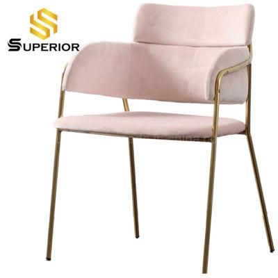New Design Hotel Wedding Stainless Steel Pink Velvet Dining Chair
