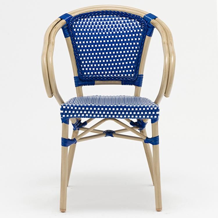 Wholesale Hotel Paris Handmade Stacking Armless French Aluminum Rattan Bamboo Bistro Dining Chairs