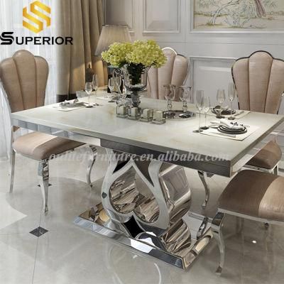 Home Use Heart Base Metal Frame Silver Dining Tables Sets