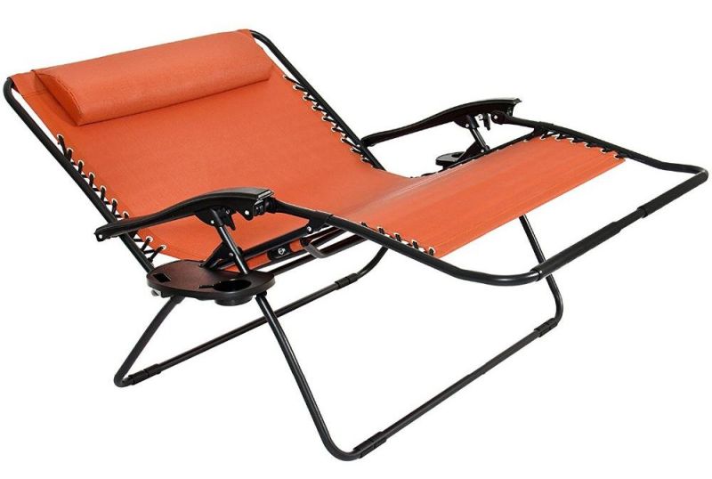 New Design Widen Double Seat Black Textoline Zero Gravity Reclining Garden Sun Lounger Chairs with Cup Holder