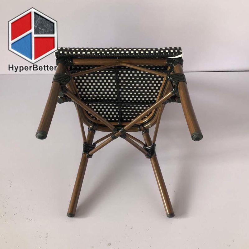 Stacking Patio Dining Chair with Black and White Rattan