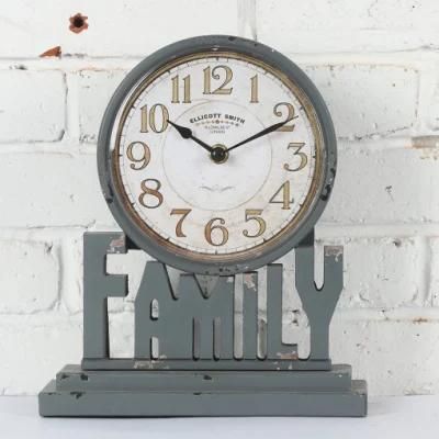 Iron Table Clock with Family &amp; Home &amp; Love Words for Home Decor, Home Desk Clock, Love Metal Table Clock