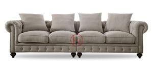 American Style Solid Oak Wood Upholstery Leisure Linen Fabric Sofa