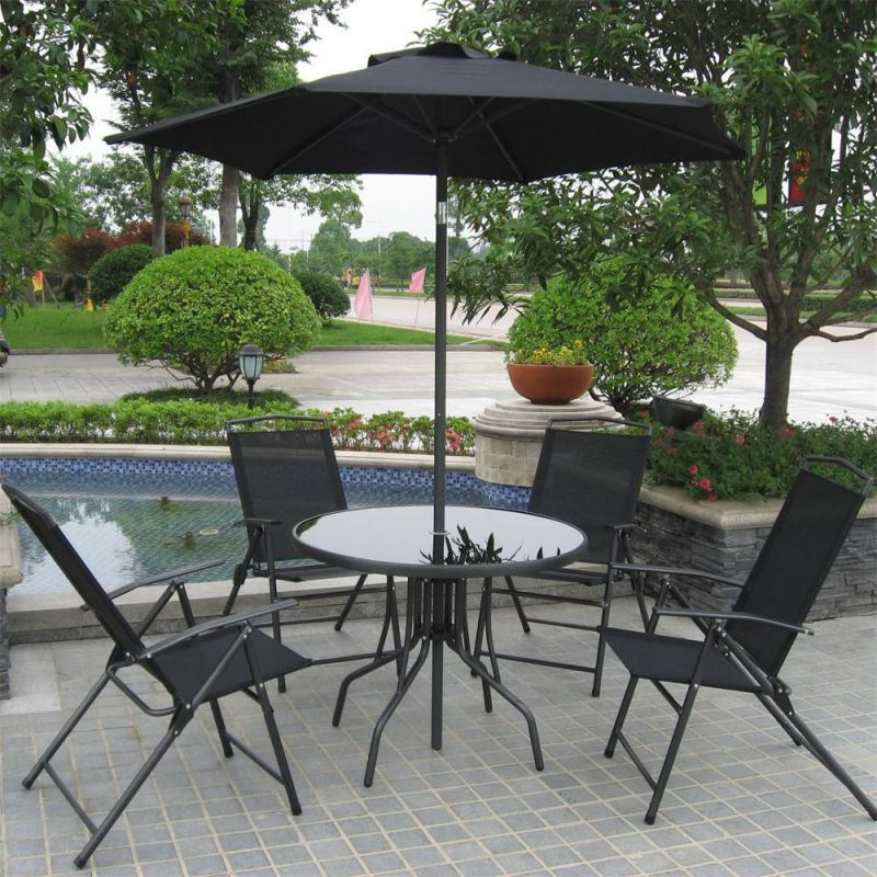 Outdoor Folding Patio Garden 5PCS --Table Dining 4 Folding Chairs with Umbrella Set