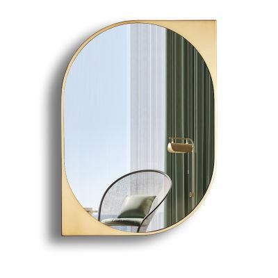 Nordic Brushed Golden Metal Frame Decorative Bathroom Horizontal Irregular Wall Glass Mirror
