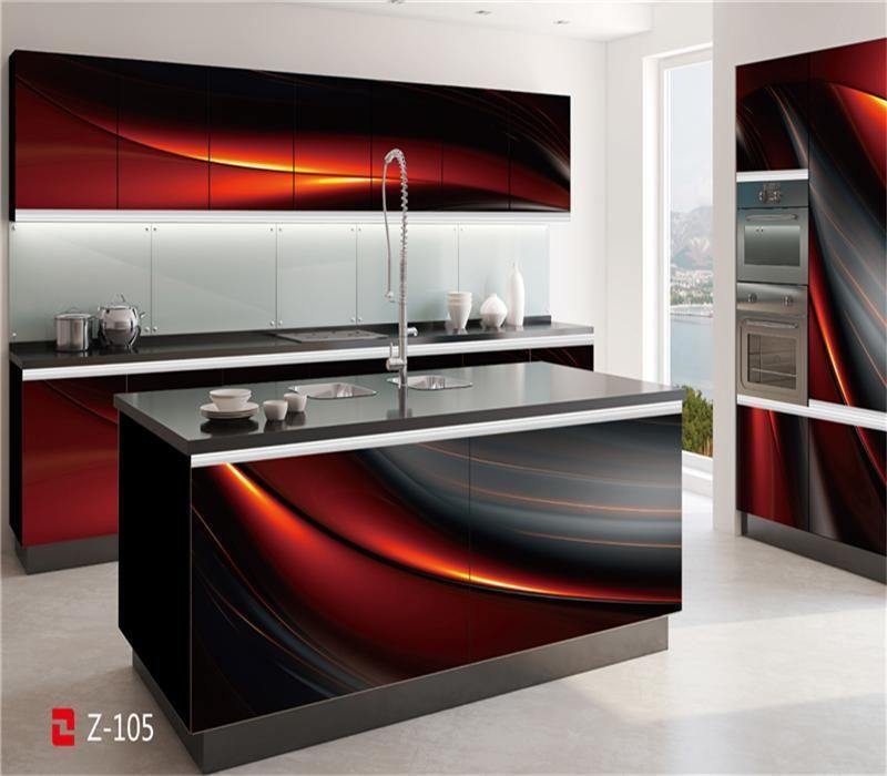 European Style 3D/4D Design Kitchen Cabinets with Aluminum Frame Glass Design Kitchen Cabinet