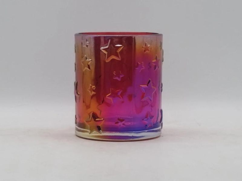 Glass Candle Holder with Irisated Color and Various Size for Decoration