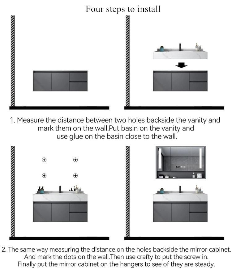 European Style Modern Simple Wooden Bathroom Cabinet 1000mm with LED Mirror