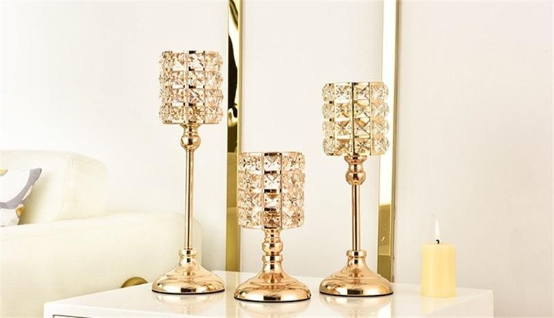 European Wedding Candlestick Ornaments Modern Dining Table Decoration Gold Crystal Candlestick Decoration