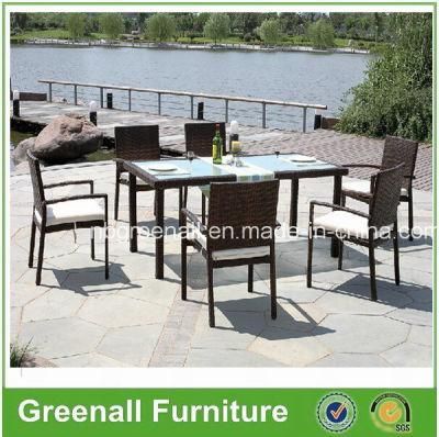 6 Seaters Tempered Glass Outdoor Garden Rattan Tables and Chairs Sets Furniture