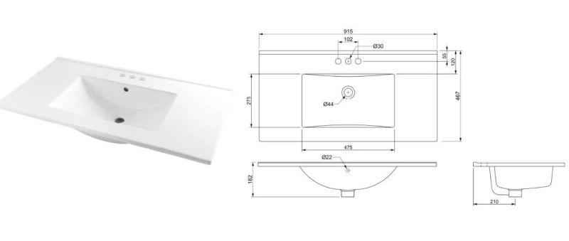 European Style Manufacturer Price High Gloss White Home Furniture Bathroom Floor Standing Vanity Cabinet with Ceramic Basin