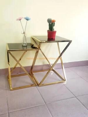 Glass Top Dissolved Form Golden Stainless Steel Coffee Side Flower Table