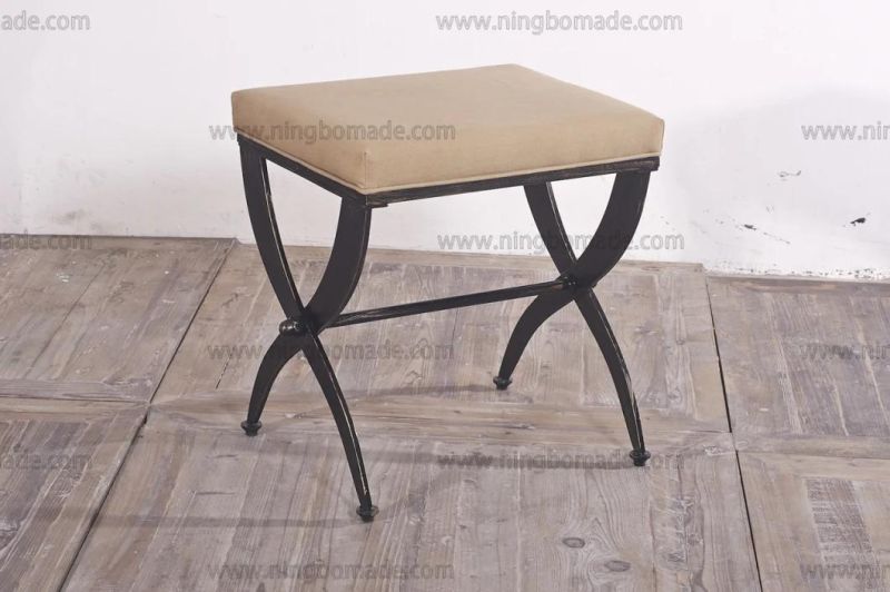 Nordic MID Century Furniture Fabric and Black with Gold Iron Bed End Stool