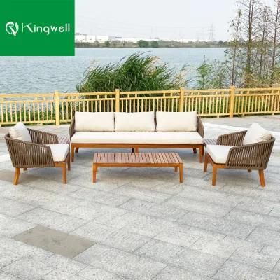 Leisure Office Style Garden Furniture Teak Rope Outdoor Hotel Pool Sofa for All Weather