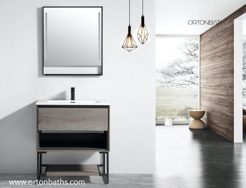 European Sanitary Ware Style 600mm/800mm/1000mm Plywood MDF Melamine Bathroom Vanity with Round LED Mirror