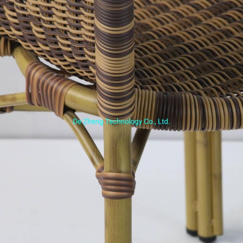 Bamboo Color Powder Coated Double Aluminum Tubes Reinforce Restaurant Cafe Rattan Furniture