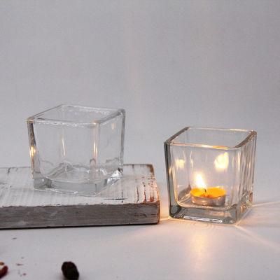 Square Glass Candle Holder with Lid Black White Cube Candle Jars