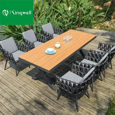 Gothic Style Wooden Table Set with Waterproof Cushion Chair for Garden