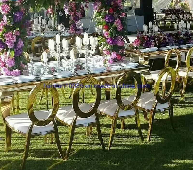 White Cloth and Gold Metal Frame Luxury Round Print Back Hotel Wedding Furniture Garden Chairs