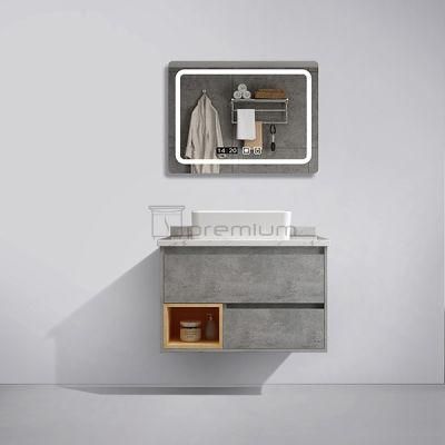 European Popular Bathroom Vanity Style with LED Bathroom Mirror Home Decoration Solid Wood Storage Bathroom Vanity Furniture Cabinet