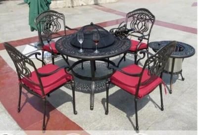 Good Price Outdoor Patio Cast Aluminum Furniture All Weather Dining Sets Mosaic BBQ Table with Cast Aluminum Chairs