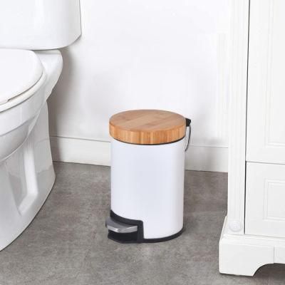 Newly Design European Style White Trash Can with Bamboo Lid