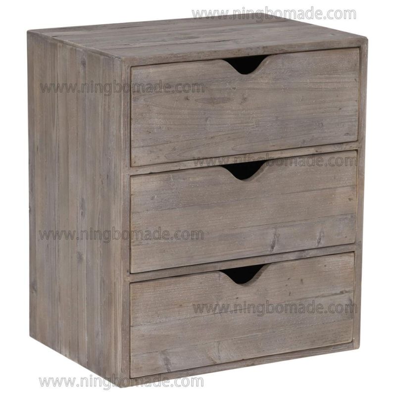 Scandinavian Countryside Style Designed Home Furniture Cold Smoky Grey Reclaimed Fir Wood 3 Drawers Chest