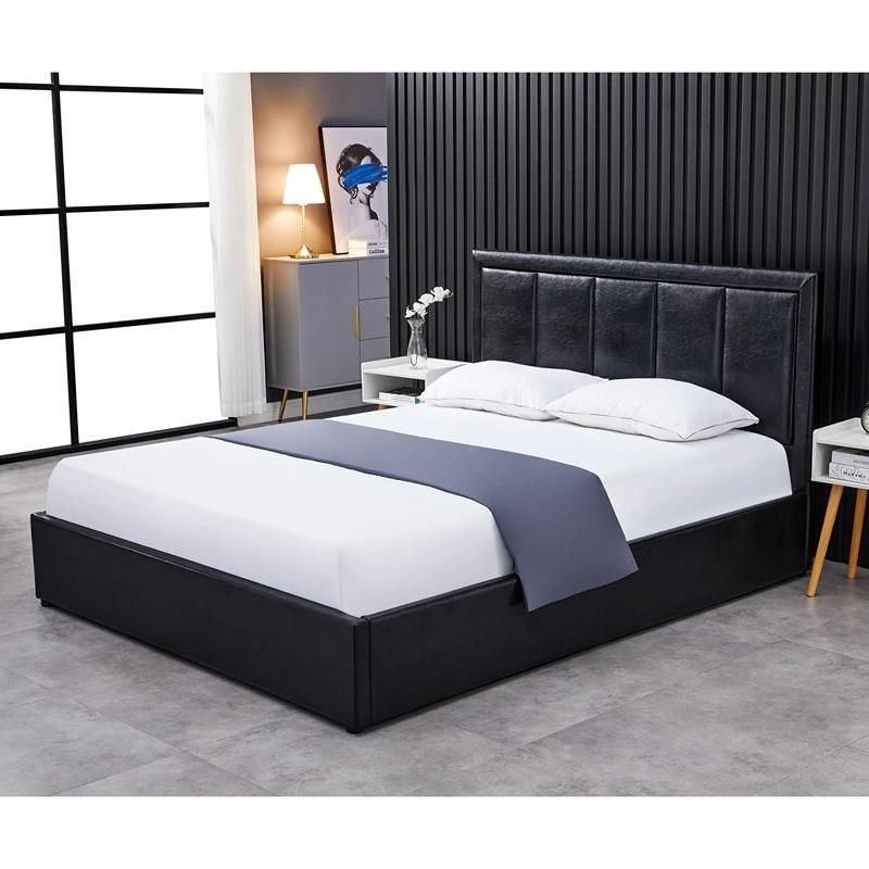 2022 Latest European Design Bedroom Furniture Gas Lift Storage Fabric PU Leather Full Size Bed