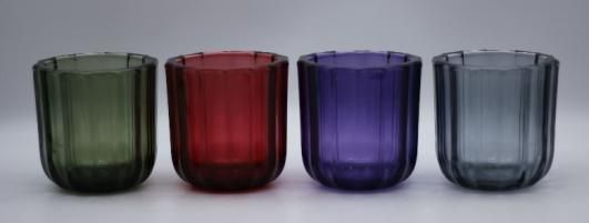 Colorful Glass Candle Holder with Different Embossed Pattern for Decoration