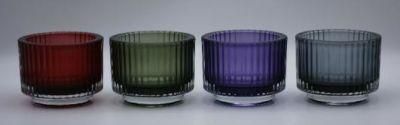 Colorful Glass Candle Holder with Different Embossed Pattern for Decoration
