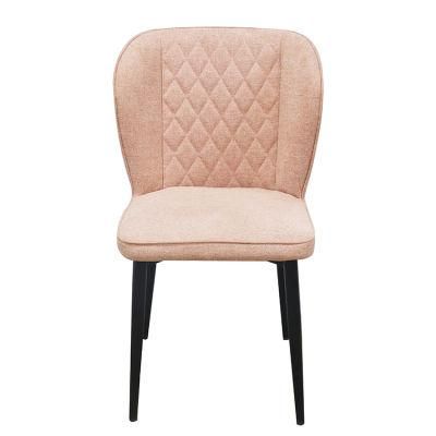 European Modern Design Dining Room Furniture Ergonomic Pink Fabric Iron Leg Dining Chair